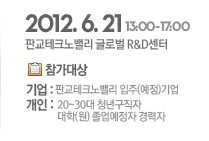 2012.6.21 13:00~17:00 �Ǳ���ũ��븮 �۷ι� R&D���� [�������] ���:�Ǳ���ũ��븮 ����(����)��� ����:20~30�� û�ⱸ����, ����(��) ���������� �����